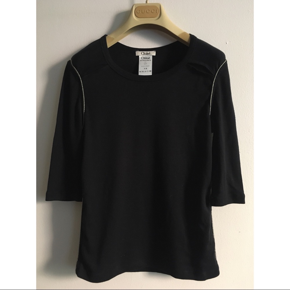 CHLOÉ 3/4 Sleeve Golden Trim %100 Cotton Blouse